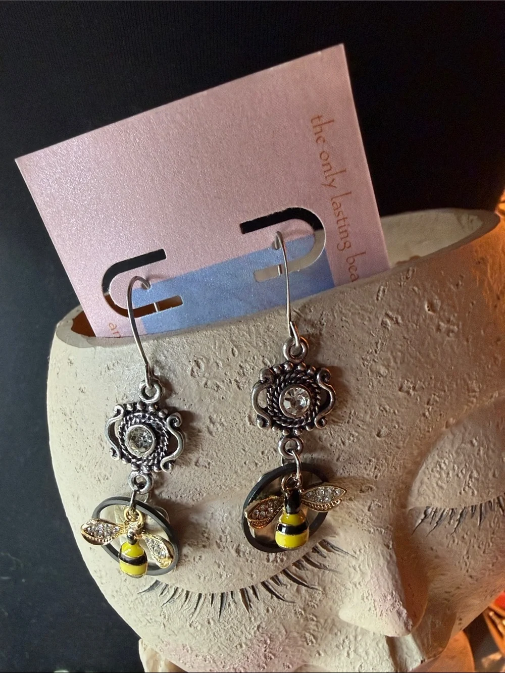 Handcrafted Bee Dangle Earrings - Yellow and Silver